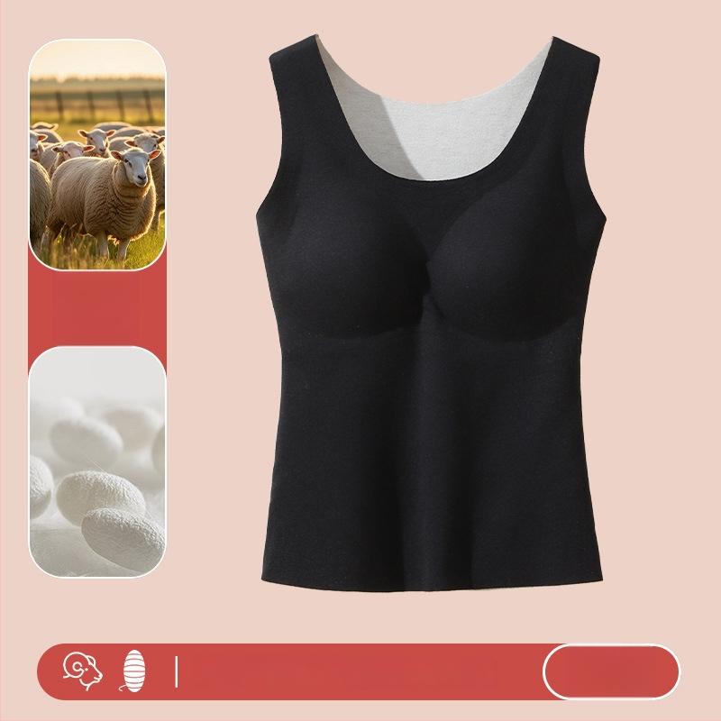 Naiste villane soe vest sisseehitatud rinnapadiga, õmblusteta, sametise fleece vooder, ümmargune kaelus