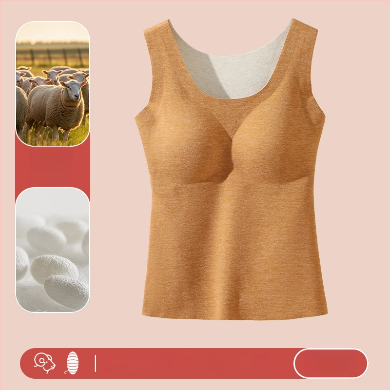 Naiste villane soe vest sisseehitatud rinnapadiga, õmblusteta, sametise fleece vooder, ümmargune kaelus