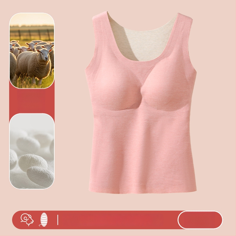 Naiste villane soe vest sisseehitatud rinnapadiga, õmblusteta, sametise fleece vooder, ümmargune kaelus