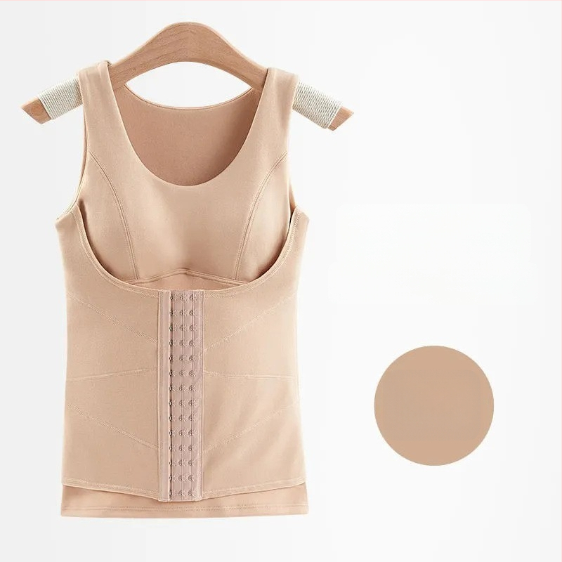 Derong täidetud termiline vest naistele, sisseehitatud rindade padjad, ees nupud, keha kujuv vest