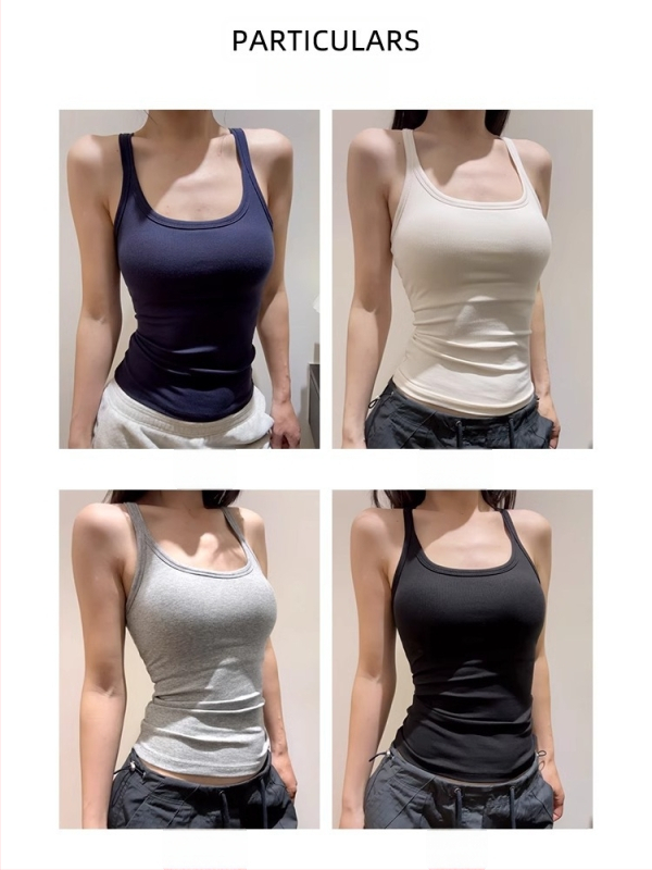 Moterų Amerikietiško stiliaus kamisolas, lengvas vasaros be rankovių topas su įsiūta krūties pagalvėle, halter kaklo, siauras kirpimas, vientisas, ilgis 50-65 cm, audinys: medvilnė–viskozė–elastanas