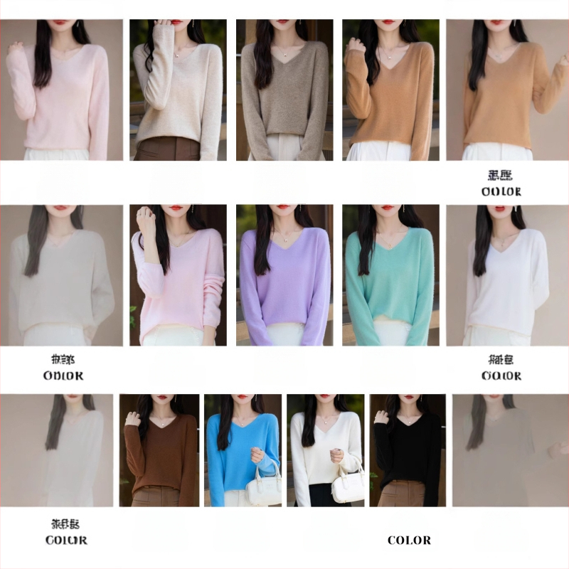 Moteriškas vilnos megztinis 95%+, V formos kaklo, laisvas kirpimas, ilgos rankovės, ilgis 50–65 cm