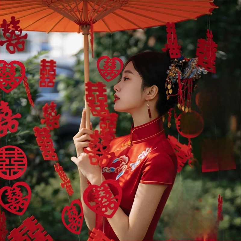 Naujas Kinų stiliaus vestuvinis skėtis, nuotakos fotos rekvizitas, šilko audinys, prekės ženklas Orange Nuoyi Bai, kategorija Laimingų žodžių, neimportuotas