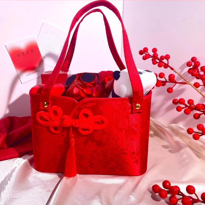 Kinų stiliaus sužadėtuvių dovanos dėžutė su gėlių krepšelio motyvu, apvali forma, popieriaus medžiaga, vestuvėms