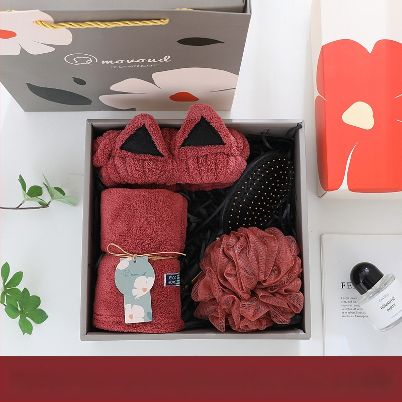 Kačių ausų plaukų juosta ir rankšluostis dovanų rinkinys dovanų dėžutėje — medžiaga: koralinis flizas; svoris: 280 g; prekinis ženklas: Mufanduo; pritaikoma: Taip; įpakavimas: dovanų dėžutė