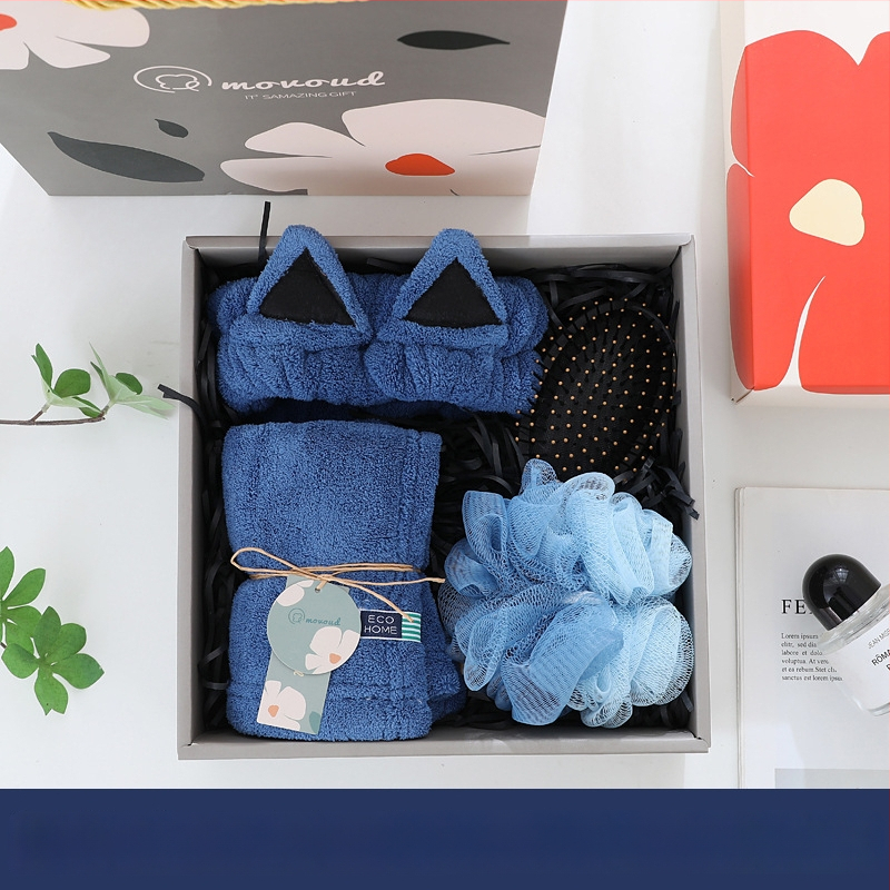 Kačių ausų plaukų juosta ir rankšluostis dovanų rinkinys dovanų dėžutėje — medžiaga: koralinis flizas; svoris: 280 g; prekinis ženklas: Mufanduo; pritaikoma: Taip; įpakavimas: dovanų dėžutė