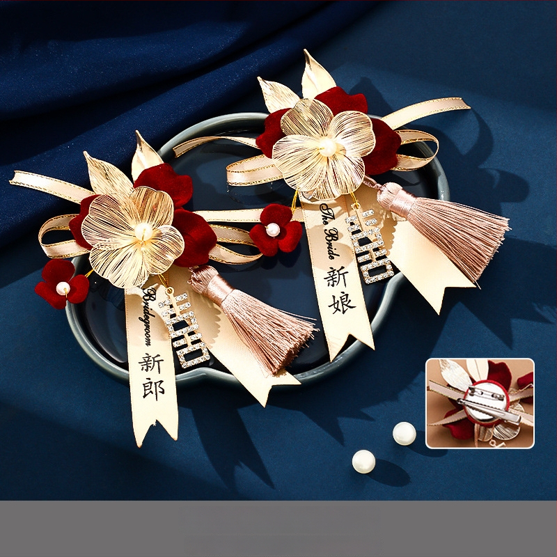 Kāzu corsage komplekts līgavai, līgavainim un ģimenei - rokām darinātas lentīšu brošas