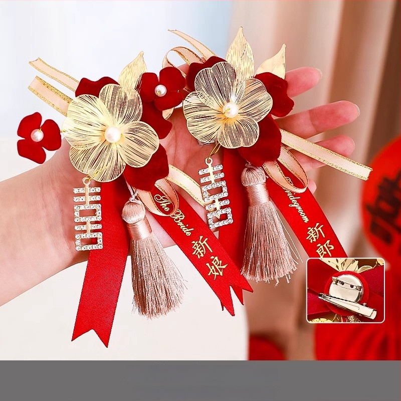 Kāzu corsage komplekts līgavai, līgavainim un ģimenei - rokām darinātas lentīšu brošas