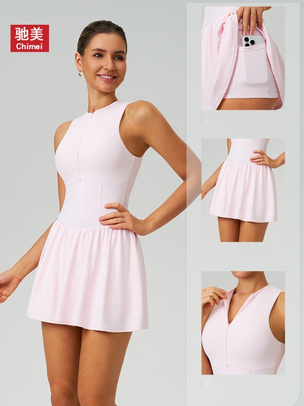 Gražūs sijonai su aukštu kaklu ir imitacijos dviejų dalių išvaizda, A linijos tenis stiliaus sijonas iš nailono debesų audinio su pamušalu (78% nailonas, 22% elastanas)