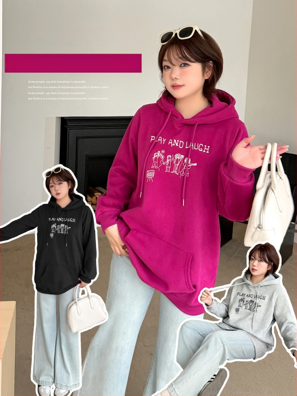 Kapučių termo džemperis su fliso pamušalu, storas, vidutinio ilgio 65–80 cm, medvilnės-poliesterio mišinio (50–70% medvilnė; 30–50% poliesteris) – suaugusios moterys, žiema 2025