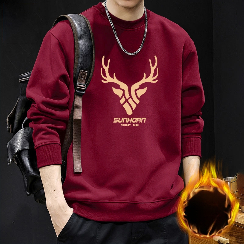 Vyriskas megztinis su apvaliu kaklu, fliso pamušalas, geometrinis raštas, laisvas kirpimas, ilgos rankovės