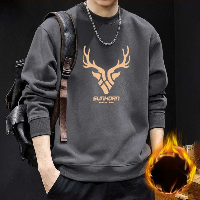 Vyriskas megztinis su apvaliu kaklu, fliso pamušalas, geometrinis raštas, laisvas kirpimas, ilgos rankovės