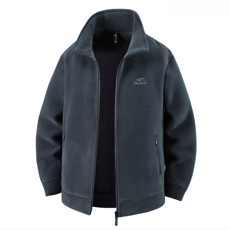 Vyriskas storas fliso džemperis su užtrauktuku, stovinčiu kaklu ir kišenėmis su užtrauktukais