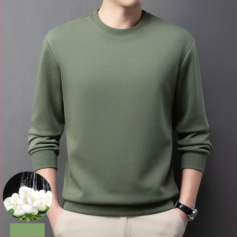 Vyrų medvilnės-poliesterio mišinio megztinis su mulberry šilku, apvalus kaklas, ilgos rankovės, be pamušalo, pavasaris-ruduo, 2024 m. žiema