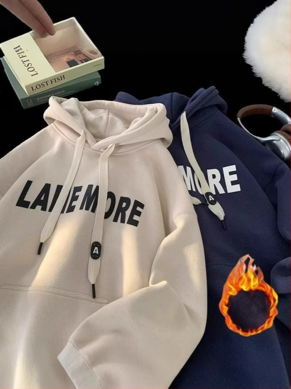 Jaunimo džemperis su gobtuvu, flisinė medžiaga, laisvas kirpimas, raidės spausdinimas, tinka pavasariui ir rudeniui