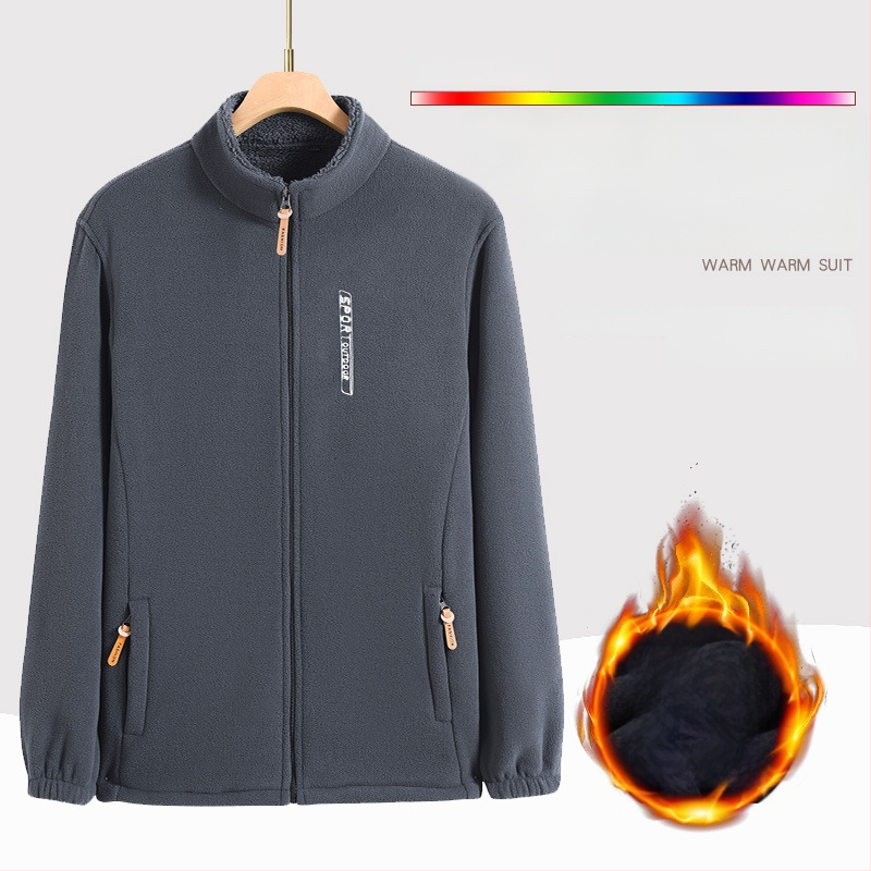 Vyriškas polarfleece kardiganas su stovinčia apykakle, užtrauktukas, laisvas kirpimas, ilgos rankovės, rudens–žiemos sezonams