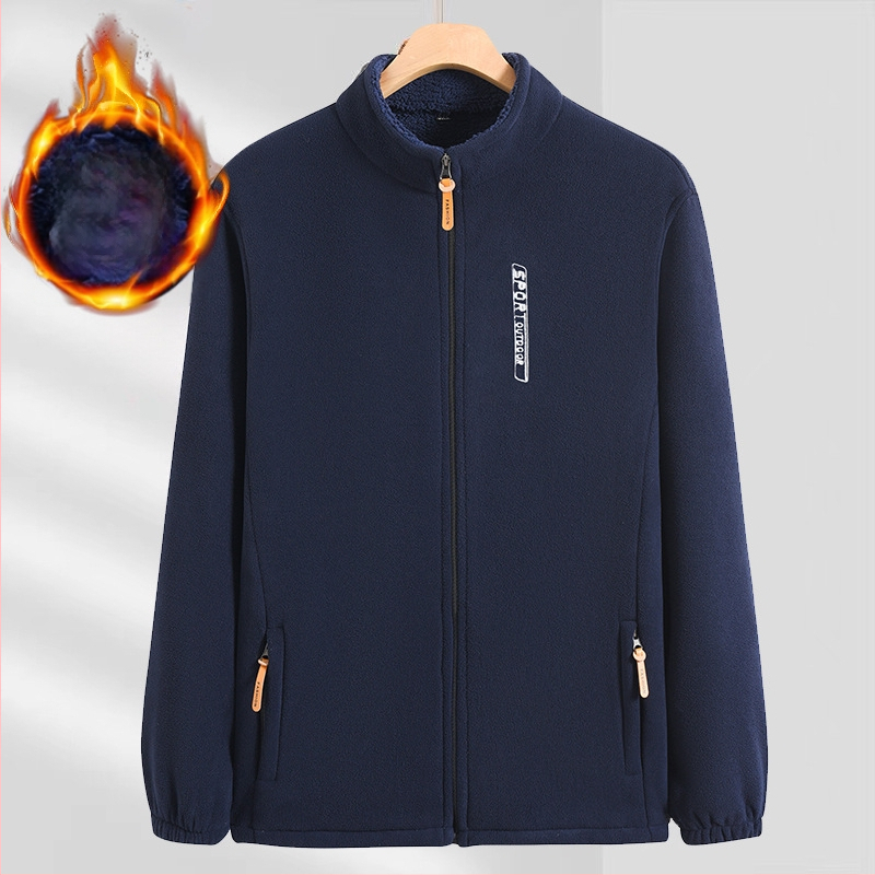 Vyriškas polarfleece kardiganas su stovinčia apykakle, užtrauktukas, laisvas kirpimas, ilgos rankovės, rudens–žiemos sezonams