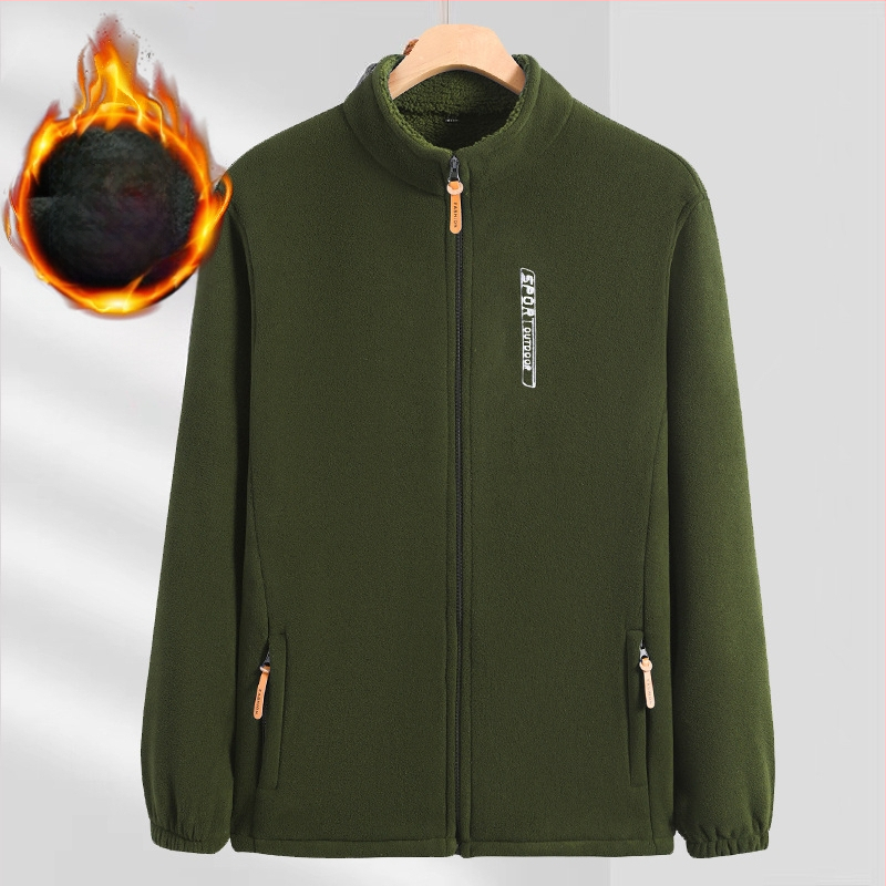 Vyriškas polarfleece kardiganas su stovinčia apykakle, užtrauktukas, laisvas kirpimas, ilgos rankovės, rudens–žiemos sezonams