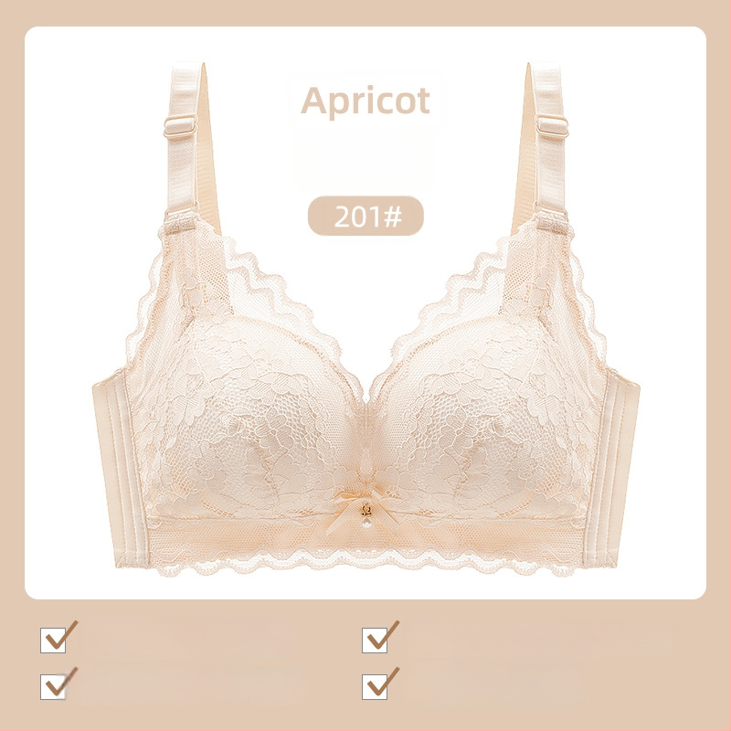 Moterų liemenėlė be vielos su nėriniais, 3/4 puodeliai, plonas viršus, fiksuoti dvigubi dirželiai, nugaros uždarymas su trim eilių kabliukais