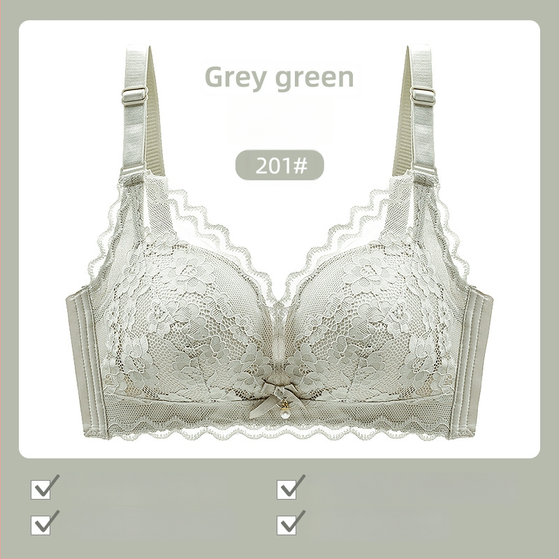 Moterų liemenėlė be vielos su nėriniais, 3/4 puodeliai, plonas viršus, fiksuoti dvigubi dirželiai, nugaros uždarymas su trim eilių kabliukais