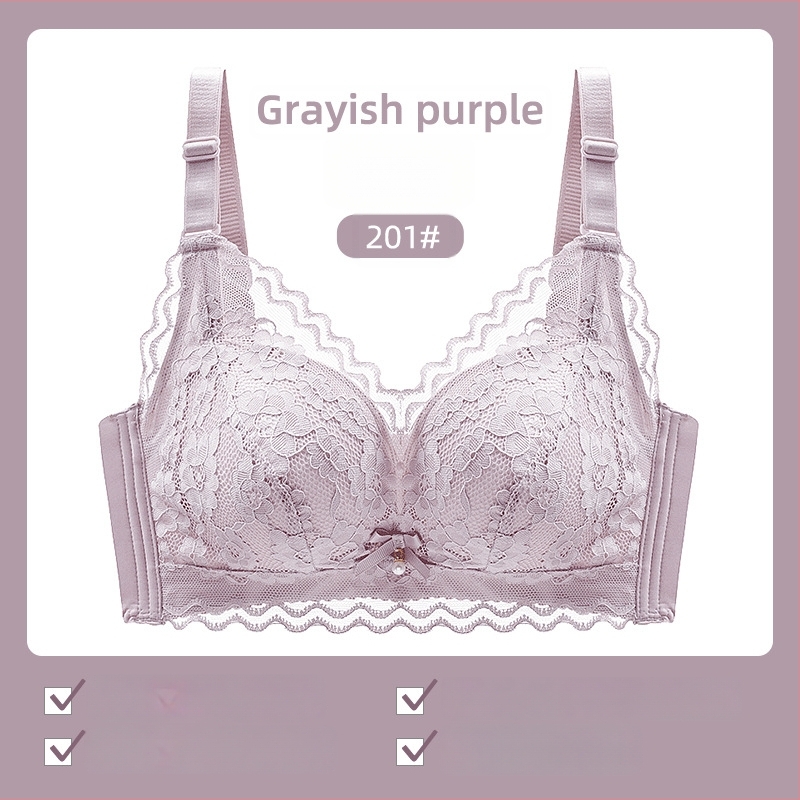 Moterų liemenėlė be vielos su nėriniais, 3/4 puodeliai, plonas viršus, fiksuoti dvigubi dirželiai, nugaros uždarymas su trim eilių kabliukais