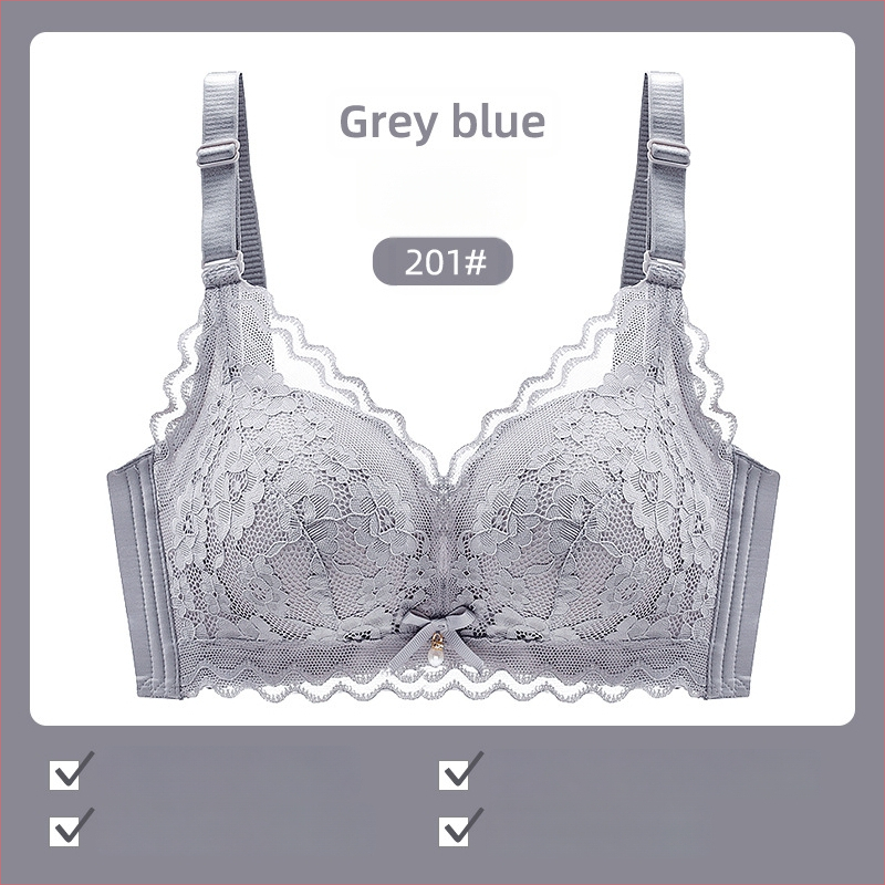 Moterų liemenėlė be vielos su nėriniais, 3/4 puodeliai, plonas viršus, fiksuoti dvigubi dirželiai, nugaros uždarymas su trim eilių kabliukais