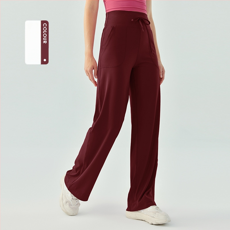 Moterų aukšto juosmens sportinės kelnaitės su raišteliu – laisvo kirpimo, plačios kojos, kvėpuojančios fitneso kelnės jogai ir bėgimui