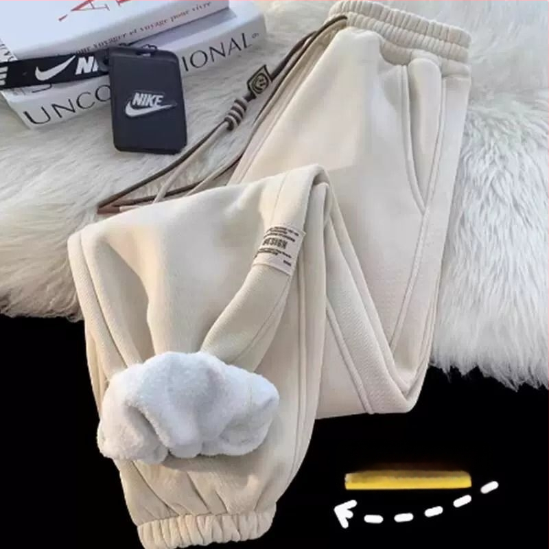 Moteriškos chenille audinio treniruočių kelnes su fleece vidine įdaila, platus kirpimas, pavasaris 2025, Spandex sudėtis mažiau nei 30%