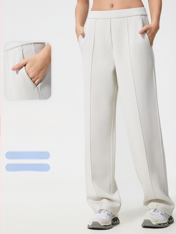 Moteriški sportiniai kelniai su vidutine talia, laisvas kirpimo, orui pralaidus medvilnės–poliesterio mišinys (Vidutinė talia, Laisvas kirpimas, Orui pralaidus, Bėgimui ir treniruotėms)