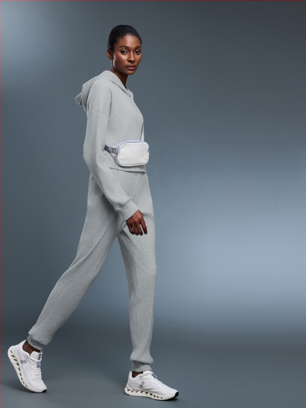 Moterų džogeriai su aukštu juosmeniu ir raišteliu, laisvo kirpimo, kvėpuojantis medvilnės-poliesterio mišinys, tinka bėgiojimui ir treniruotėms