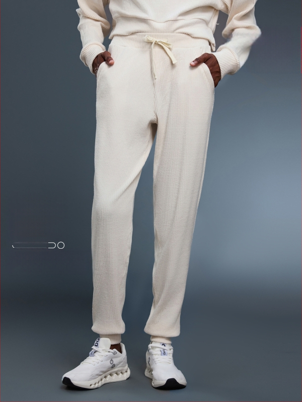 Moterų džogeriai su aukštu juosmeniu ir raišteliu, laisvo kirpimo, kvėpuojantis medvilnės-poliesterio mišinys, tinka bėgiojimui ir treniruotėms