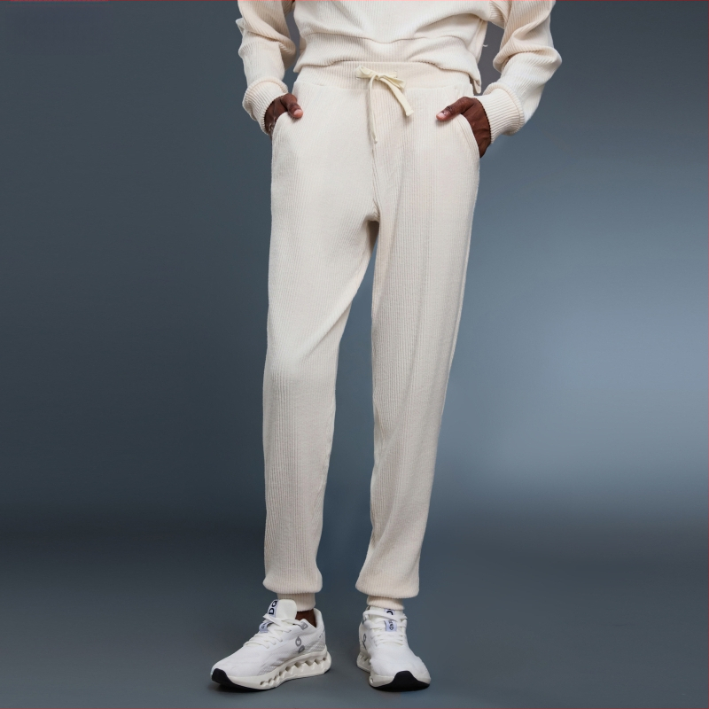 Moterų džogeriai su aukštu juosmeniu ir raišteliu, laisvo kirpimo, kvėpuojantis medvilnės-poliesterio mišinys, tinka bėgiojimui ir treniruotėms