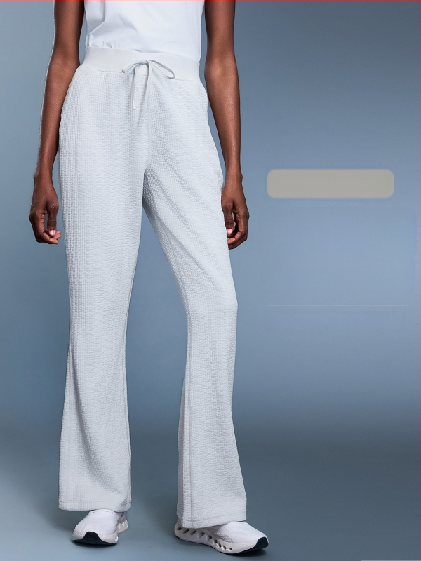 Vaflės tekstūros sportinės kelnės laisvo kirpimo, aukštas juosmuo, medvilnės–poliesterio mišinys 95%, kvėpuojančios, moterims, rudens sezonui