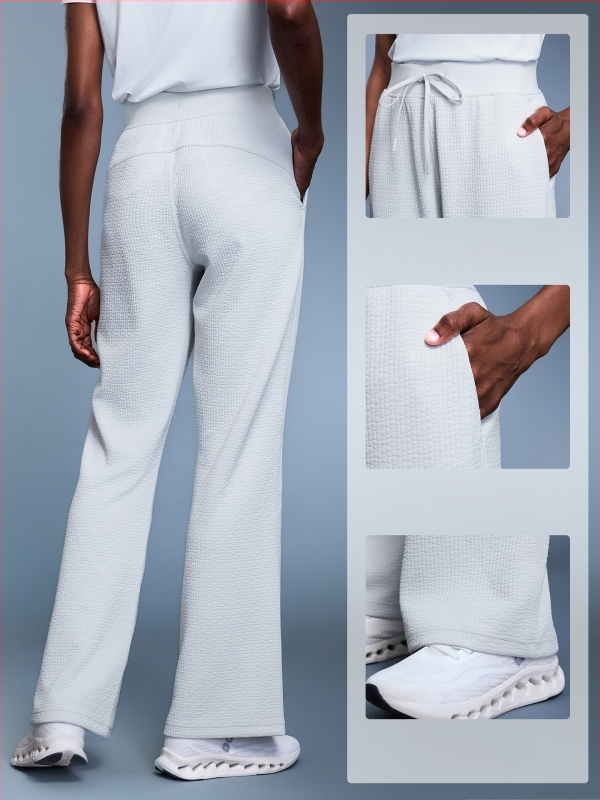 Vaflės tekstūros sportinės kelnės laisvo kirpimo, aukštas juosmuo, medvilnės–poliesterio mišinys 95%, kvėpuojančios, moterims, rudens sezonui