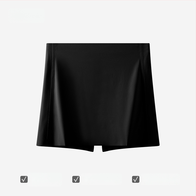 Bešveidės moterų saugios kelnaitės su dviguba apsauga ir anti-eksponavimo dizainu, Ice Silk audinys, vidutinio aukščio liemuo, 75% nailonas, intymiai sričiai skirta pamušalas 100% medvilnė.