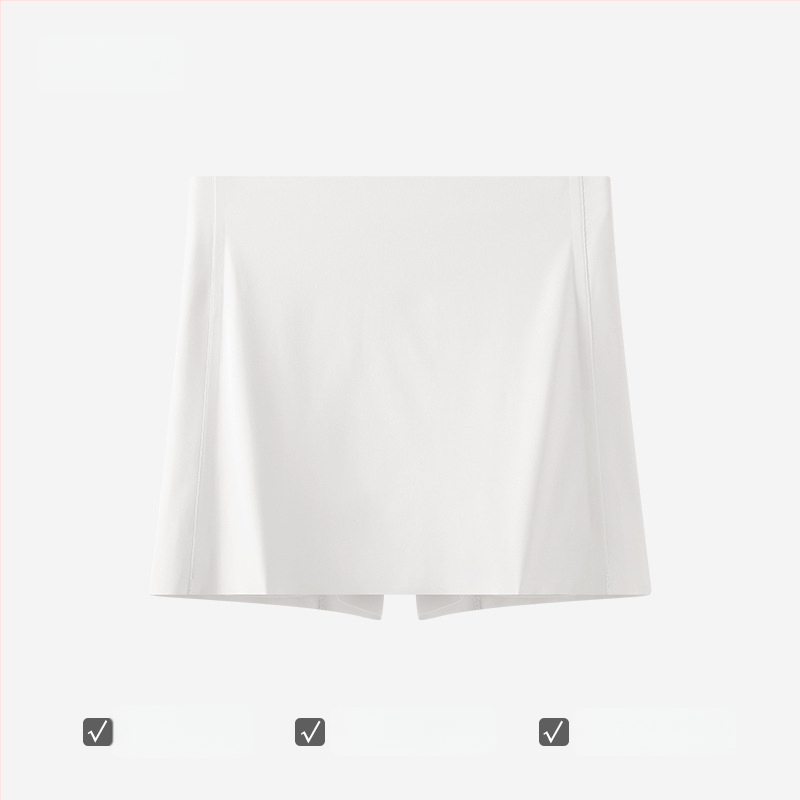 Bešveidės moterų saugios kelnaitės su dviguba apsauga ir anti-eksponavimo dizainu, Ice Silk audinys, vidutinio aukščio liemuo, 75% nailonas, intymiai sričiai skirta pamušalas 100% medvilnė.