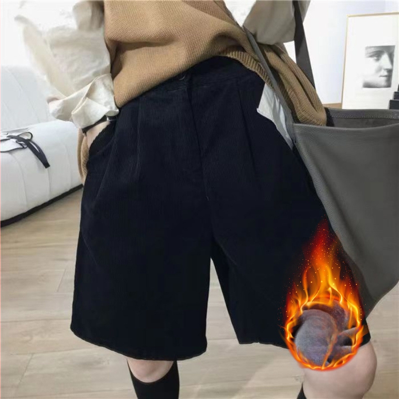 Cordury aukštos juosmens plačios kelnės moterims – vidutinio ilgio, 95% poliesteris