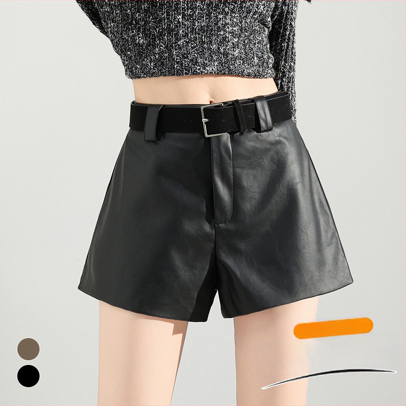 Moteriški PU odiniai kelnes, aukšta talija, 3/4 ilgio, A linija, plačios kojos, kasdieniams