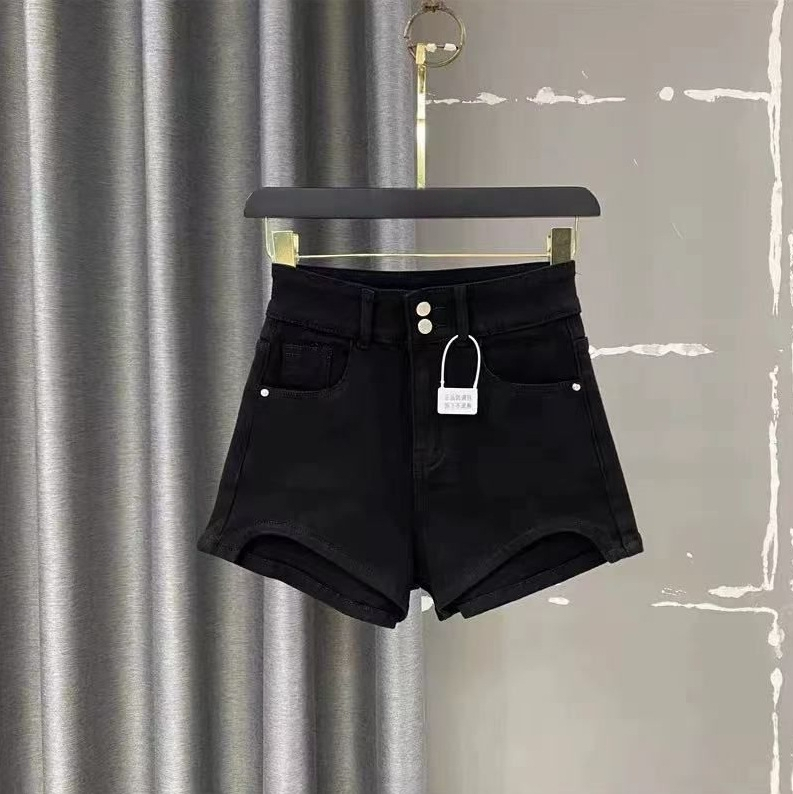 Denim lühikesed püksid - kõrge vöökoht, 3/4 pikkus, tihke lõige, sirge stiil