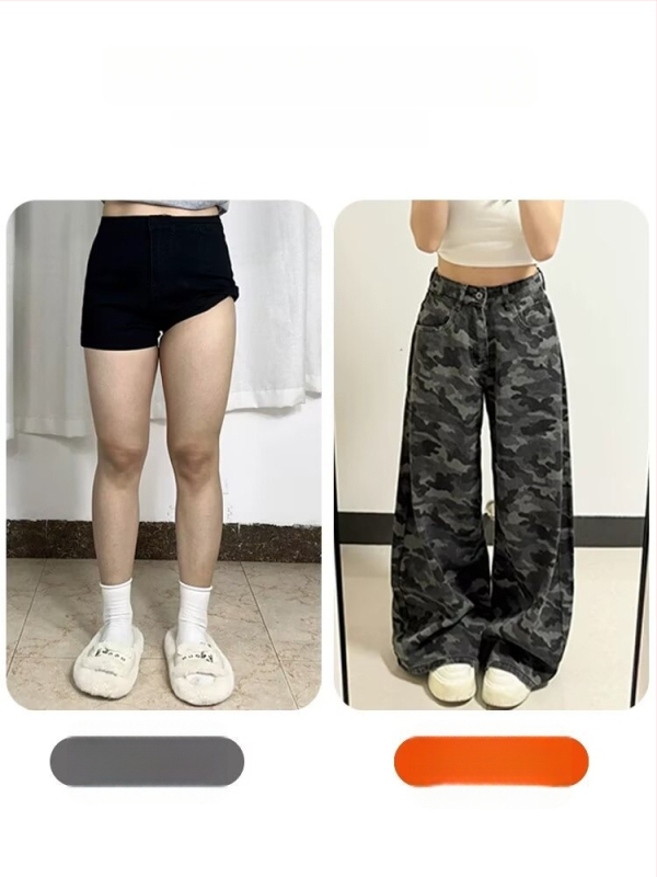 Naiste laia jala cargo džinsid, ülikõrge vöökoht, polüpropüleeni kangas, kellakujuline siluett