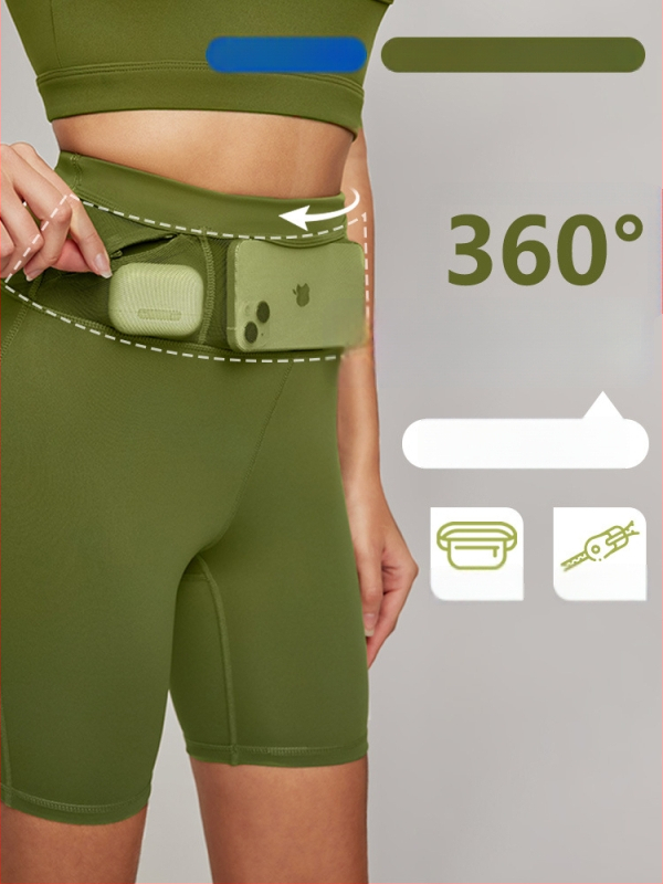 Moteriški bėgimo šortai su juosmens kišene, antibakterinė medžiaga su odos pojūčiu, aukštas elastingumas, 80% nailonas, 20% spandeks, jogos šortai