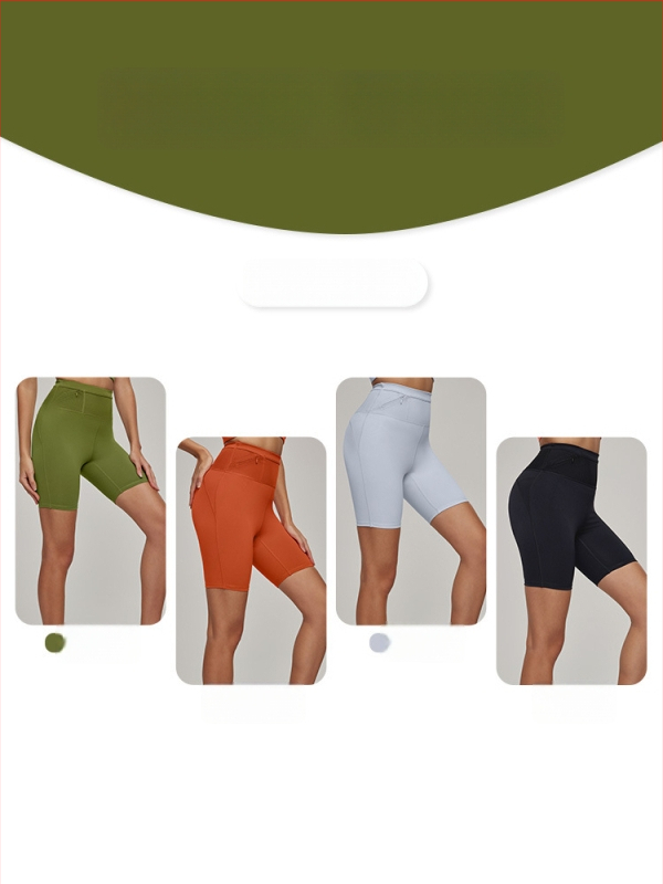 Moteriški bėgimo šortai su juosmens kišene, antibakterinė medžiaga su odos pojūčiu, aukštas elastingumas, 80% nailonas, 20% spandeks, jogos šortai