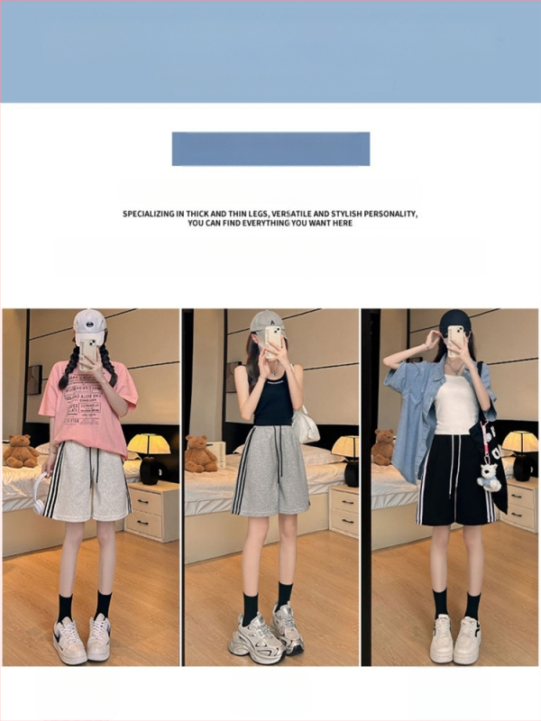 Moterų medvilniniai sportiniai šortai, aukštas liemuo, platūs A linijos siluetas, lengvas audinys, vasara 2025