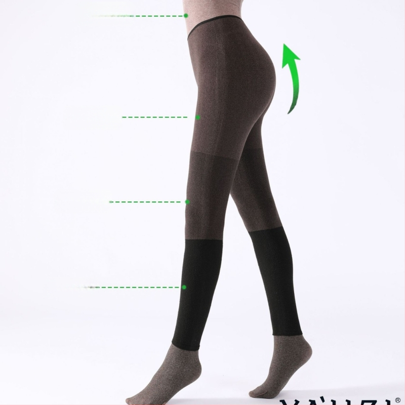 Aukštos liemenės medvilniniai viengubi leginsai su fliso pamušalu, vienos spalvos, su sėdmenų kilnojimo efektu, trinties atsparus, storas, japonų stilius