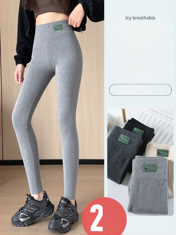 Moteriški medvilniniai aukšto liemens kelnaitės, 9/10 ilgio, siauras kirpimas, medvilnės-elastano mišinys, pamušalas iš fliso