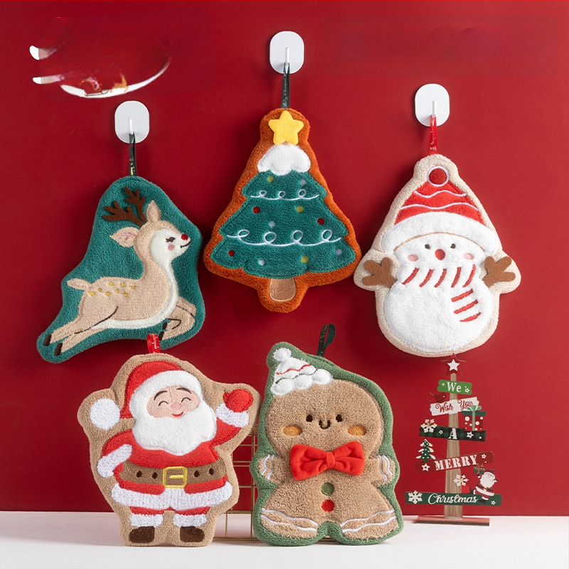 Kalėdinis kabinamas rankšluostis iš Coral Fleece, siuvinėtas 150D, 30-50 g