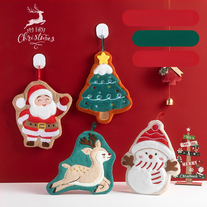 Kalėdinis kabinamas rankšluostis iš Coral Fleece, siuvinėtas 150D, 30-50 g