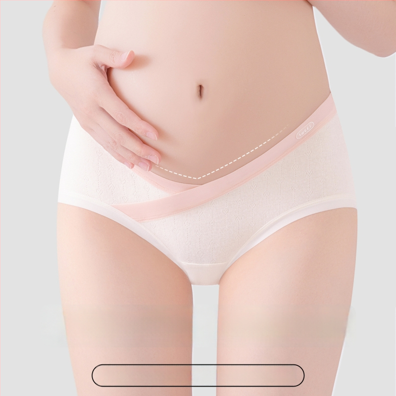 Nėščiosios apatiniai iš medvilnės, žemas juosmuo V formos kirpime, kvėpuojanti medvilnė, Jacquard mezginys