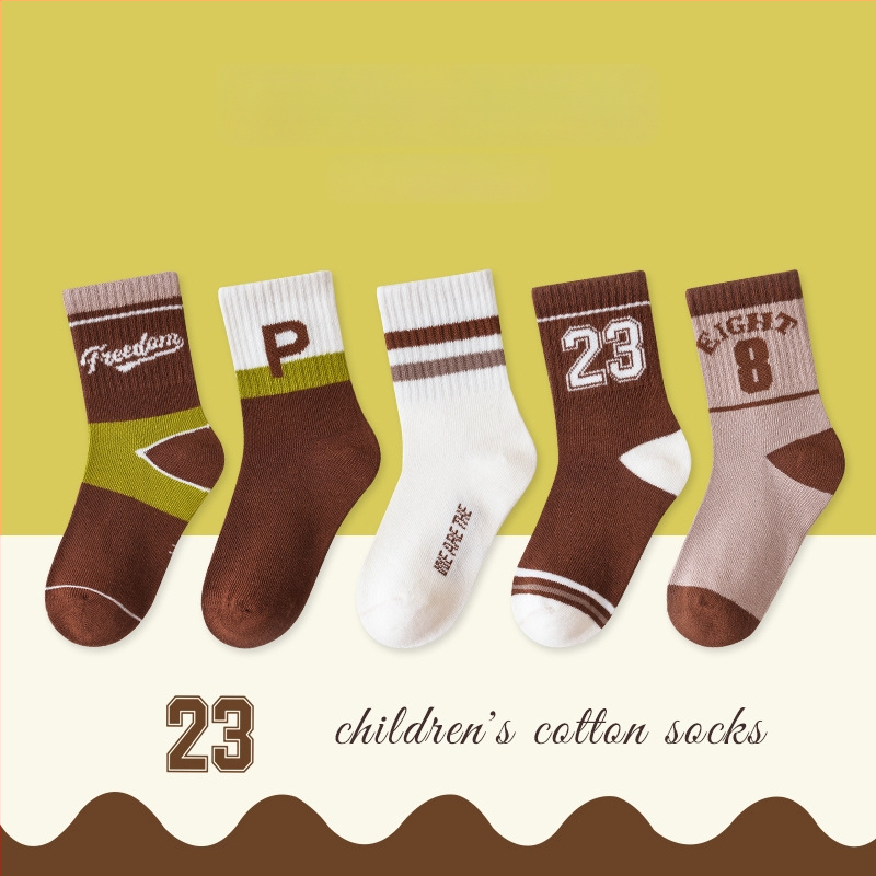 Bērnu bezšuvju zeķes vidēja garuma, kokvilnas Jacquard, elpojošas un sviedru uzsūcošas, iepakojumā 5 pāri