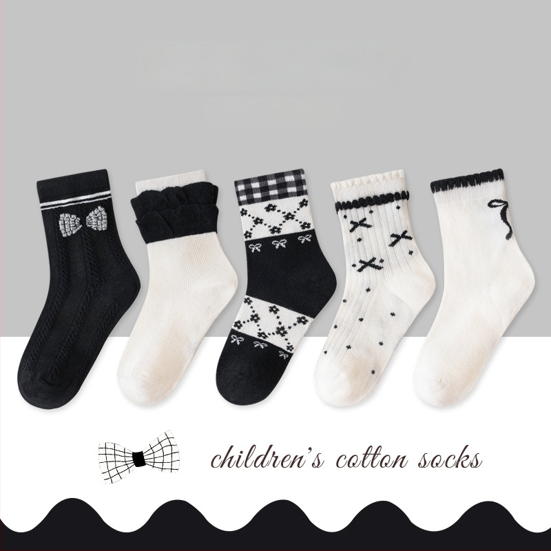 Bērnu bezšuvju zeķes vidēja garuma, kokvilnas Jacquard, elpojošas un sviedru uzsūcošas, iepakojumā 5 pāri